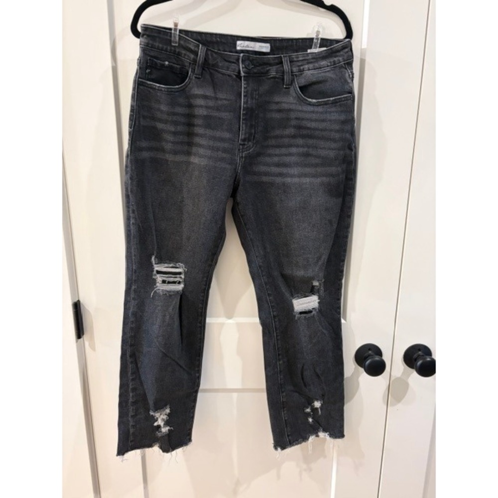 KanCan Maurices Washed Black Distressed Straight Leg Jeans Raw Hem 31 210999